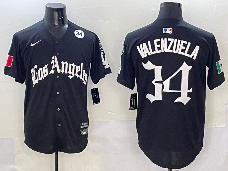 Men Los Angeles Dodgers #34 Valenzuela Black Five generations Joint Name 2025 Nike MLB Jersey style 9